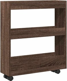 855247 vidaXL Тясна количка за съхранение 3 нива кафяв дъб инженерно дърво