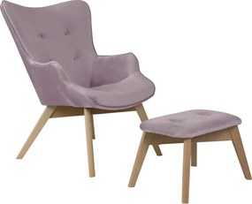 Кадифен фотьойл с табуретка лавандула Niko – Ropez