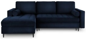 Ъглов разтегателен диван от синьо кадифе , ляв ъгъл Santo - Milo Casa