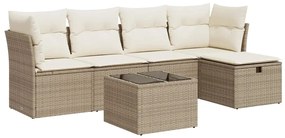 3325274 vidaXL Градински диван с възглавници, 6 части, бежов полиратан