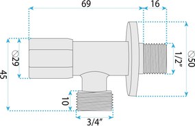 Ъглов вентил 02 1/2" x 3/4" Chrome