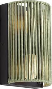 Japandi стенна лампа зелена с черно и въже IP44 - Jayla