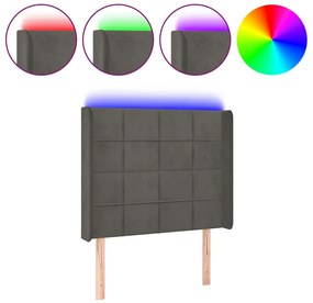 3124091 vidaXL LED горна табла за легло, тъмносива, 103x16x118/128 см, кадифе