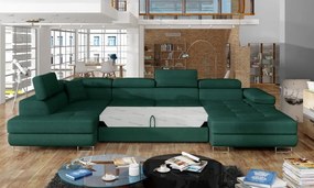 Зелен кадифен разтегателен ъглов диван с място за съхранение (ляв ъгъл U форма) Rodrigo – ELTAP