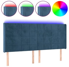 3124106 vidaXL LED горна табла за легло, тъмносиня, 163x16x118/128 см, кадифе