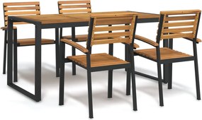 3155408 vidaXL Градински трапезен комплект, 5 части, акация масив и метал