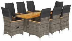 3276854 vidaXL Градински трапезен комплект 9 части с възглавници сив полиратан