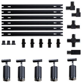 Модерна релсова система за осветление с 5 черни димни прожектори 1-фазов - Iconic Jeana