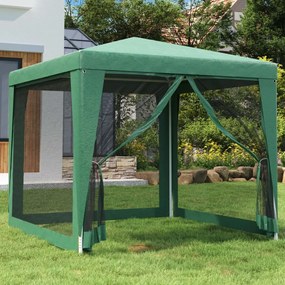 319223 vidaXL Парти палатка с 4 мрежести странични стени зелена 2,5x2,5м HDPE