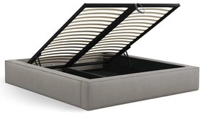 Светлосиво двойно легло 180x200 cm тапицирано с място за съхранение с включена подматрачна рамка Simon Olivia – Micadoni