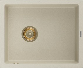 Mexen Pedro гранитна мивка с 1 корито 560 x 460 мм, бежова, златен сифон - 6508561000-69-G