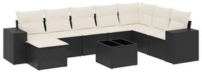 3255303 vidaXL Градински комплект диван с възглавници 9 части черен полиратан