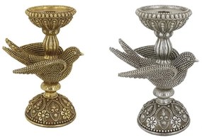 Канделабър DKD Home Decor Сребрист Златен Смола (16.6 x 11.6 x 24.5 cm) (2 pcs)