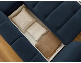 Тъмносин сгъваем/с място за съхранение ъглов диван (десен ъгъл) Fuji – Bobochic Paris