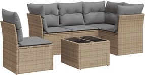 3249488 vidaXL Градински диван с възглавници, 6 части, бежов полиратан