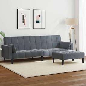 3258134 vidaXL 2-местно разтегателно канапе с табуретка, тъмносиво, кадифе