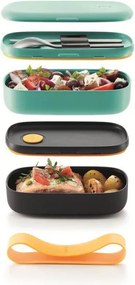 Комплект 2 бр кутии за храна Lekue On The Go 1010220, 500 мл, Херметично затваряне, Отделение за прибори, Клапан за микровълнова, Тюркоаз