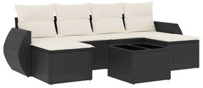 3254063 vidaXL Градински комплект диван с възглавници 7 части черен полиратан