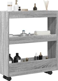 855246 vidaXL Тясна количка за съхранение 3 нива сив сонома инженерно дърво