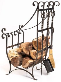 Луксозна стойка за дърва с комплект аксесоари за камина