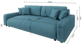 Тюркоазен разтегателен диван с място за съхранение от рипсено кадифе 234 cm Sara – Ropez