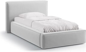 Единично легло 90x200 cm тапицирано с място за съхранение с включена подматрачна рамка в сребрист цвят Jodie – Micadoni