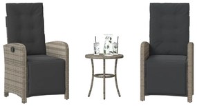 365203 vidaXL Бистро комплект с възглавници 3 части сив полиратан