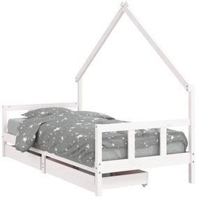 834547 vidaXL Детска рамка за легло с чекмеджета, бяла, 90x190 см, бор масив