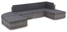 44432 vidaXL Градински комплект с възглавници, 6 части, полиратан, сив