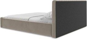 Кафяво-сиво двойно легло 140x200 cm тапицирано с място за съхранение с включена подматрачна рамка Lemi – Makamii