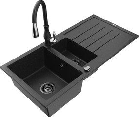 Mexen Andres гранитна мивка 1,5-камерна с отцедник и кухненски смесител Savita,