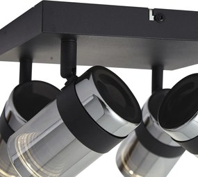 Черен плафон с димно стъкло с 4 светлини, въртящ се и накланящ се - Gianni