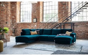 Кадифен разтегателен ъглов диван петролен (ляв ъгъл) Lofty Lilly – Miuform