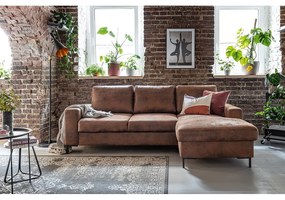 Винтидж кафяв кожен разтегателен диван, десен ъгъл Lofty Lilly - Miuform