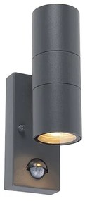 Външна стенна лампа антрацит с датчик за движение 2-светлина IP44 - Duo