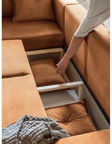 Разтегателен диван от велур в тухлен цвят (ляв ъгъл) Lazy Lukka - Miuform