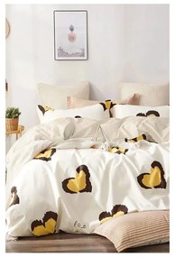 Жълто двойно удължено спално бельо от памук Renforcé с включен долен чаршаф 4 части 200x220 cm Double Heart – Mila Home