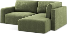 Зелен шенилов сгъваем/с място за съхранение ъглов диван (десен ъгъл/L форма) Kona – Makamii