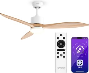 Klarstein SkyBreeze Интелигентен таванен вентилатор със светлина | 132 см | 27 W | Тих | LED | Дървен