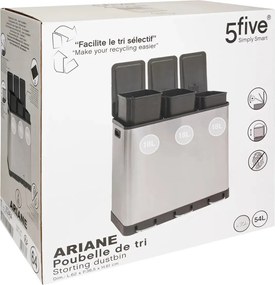 Кош за рециклиране 5five Ariane, Инокс, 3x18 l