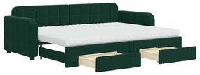 3196996 vidaXL Канапе изтеглящо легло и чекмеджета тъмнозелен 80x200 см кадифе