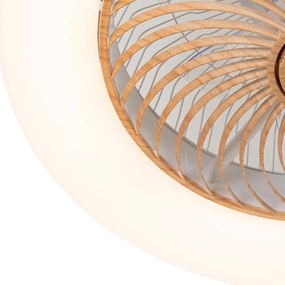 Вентилатор за таван бял с дървен принт 55 см вкл. LED димируем с дистанционно управление - Clima