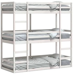3284258 vidaXL Триетажно легло, бяло, 90x190 см, борово дърво масив