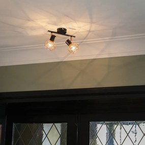 Модерен прожектор черен с мед 2-светлина - Mesh