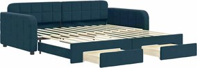 3196983 vidaXL Канапе с изтеглящо легло и чекмеджета синьо 100x200 см кадифе