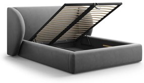 Тъмносиво тапицирано двойно легло с място за съхранение с решетка 200x200 cm Miley - Micadoni Home