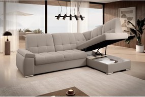 Бежов кадифен разтегателен ъглов диван с място за съхранение (десен ъгъл L форма) Sado – ELTAP