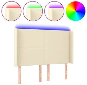 3123860 vidaXL LED горна табла за легло, кремава, 147x16x118/128 см