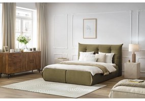 Тъмнозелено тапицирано двойно легло с място за съхранение с решетка 180x200 cm Clothilde - Bobochic Paris