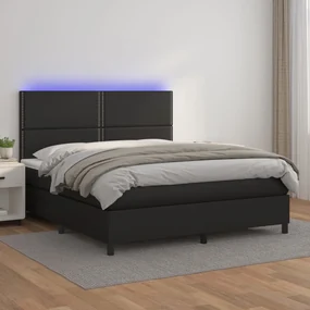3135897 vidaXL Боксспринг легло с матрак и LED черно 180x200см изкуствена кожа